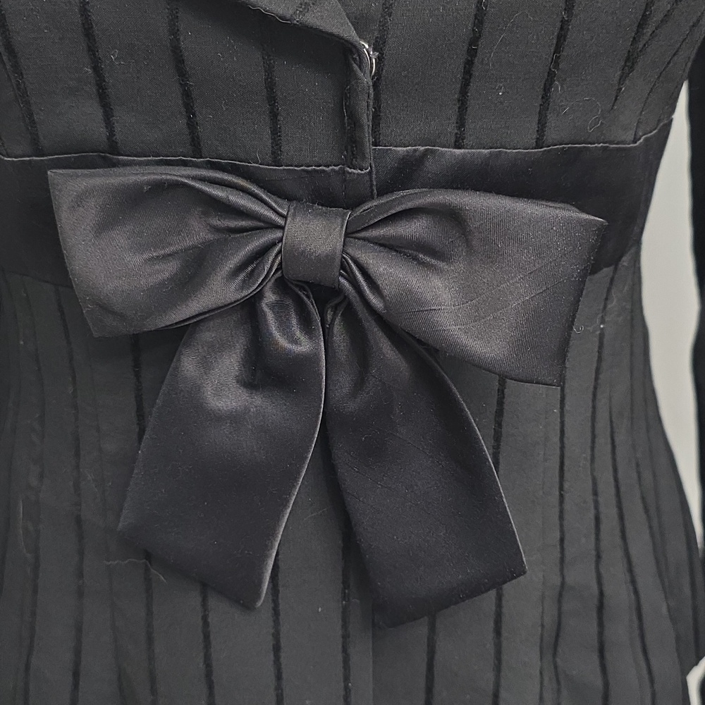 Nanette Lepore Vintage Black Tailored Pinstripe Tuxedo Blazer with Satin Bow - Picture 5 of 8